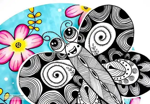 儿童画教程|创意线描美术课程《春日蝴蝶翩翩舞》