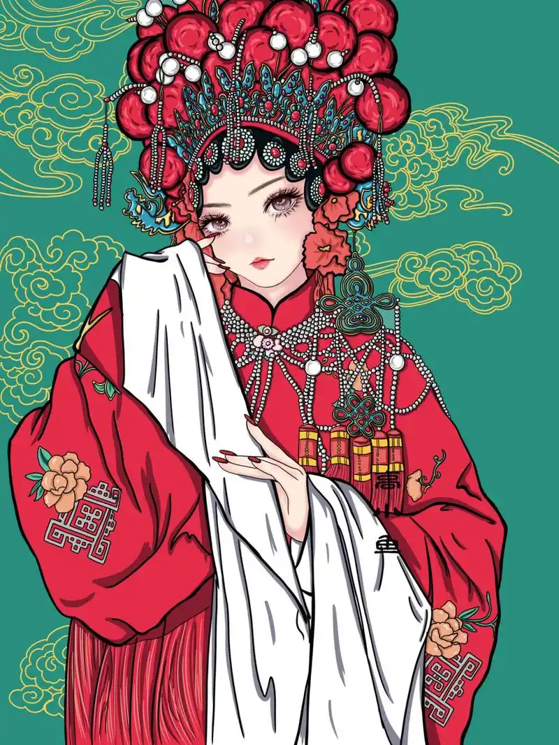 戏曲人物花旦插画   老画新改,之前画的总觉得哪里怪怪的,重新改了下