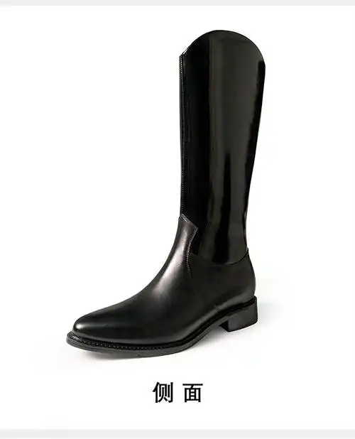 男士马靴长筒靴冬季长筒靴男美尖头皮靴马术长靴子高筒靴骑士靴 黑色