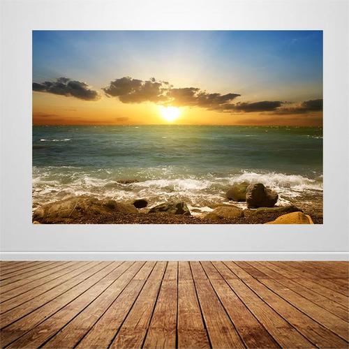 大海海边风景海报画黄昏夕阳日出自然美景图海浪画居家装饰画n243