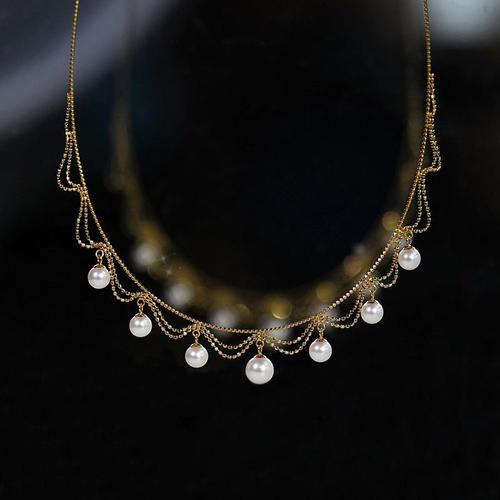 新品蕾丝珍珠金色项链日系小众温柔显气质锁骨链珍珠秋冬晚宴饰品