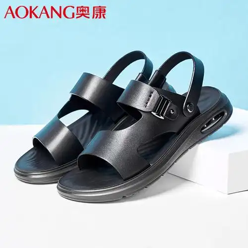 奥康凉鞋男夏季新款气垫男士凉鞋牛皮休闲透气沙滩鞋两用凉拖鞋