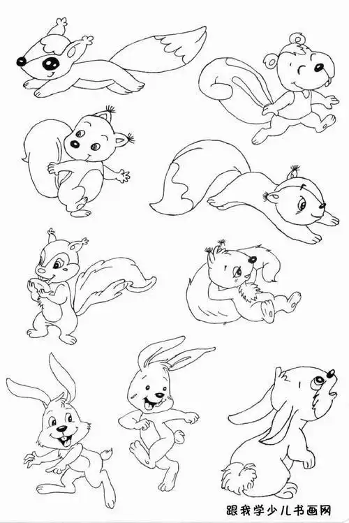 动物休息的兔子玩耍的兔子奔跑的松鼠吃简笔画兔子的线稿简笔画简笔画