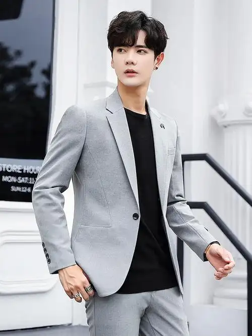 休闲西装男士春秋外套装韩版修身潮流百搭痞帅气小西服男上衣单件