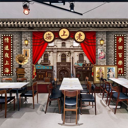 老上海风情壁画壁纸复古怀旧装饰民国风上海滩直播百乐门背景墙纸