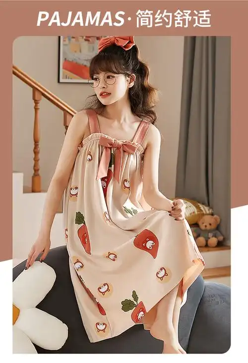 吊带睡裙女夏季薄款棉质胖mm大码200斤家居服夏天性感可爱睡衣裙夏