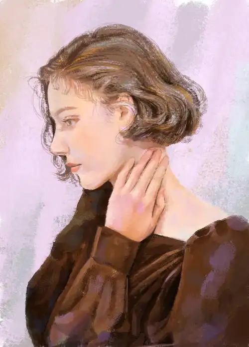 手绘练习侧面短发女