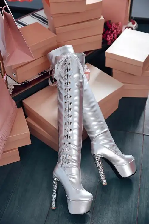 超高跟pu防水台细高跟骑士靴长靴