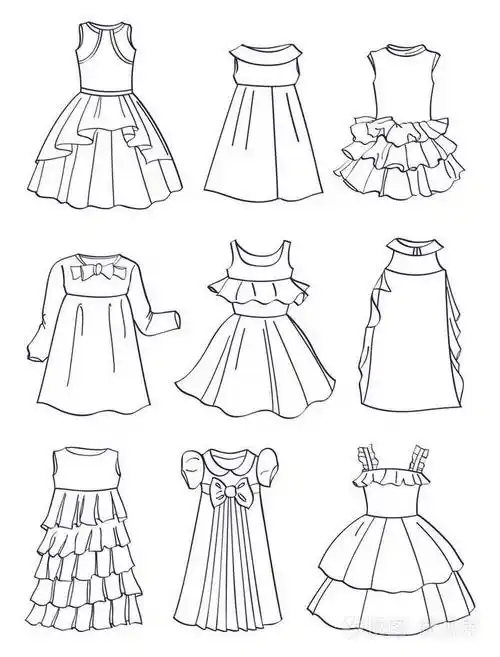 小女孩节日礼服的轮廓漂亮的褶边卷曲的裙子小公主的美妙风格孤立在