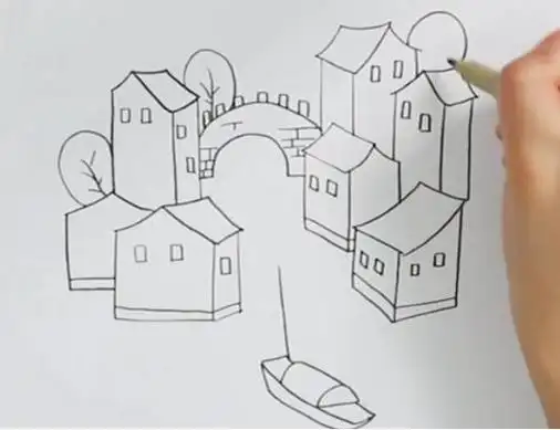 江南水乡简笔画,一年级简笔画江南(一组简单漂亮的山水田园风景简笔画