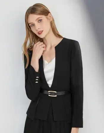 朗姿黑色小西装2020年春季职业套装直筒西服上衣女外搭商场同款黑色