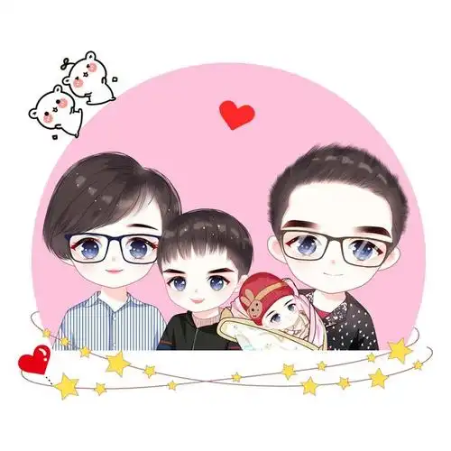 11月再见,用手绘记录幸福,一家四口全家福头像