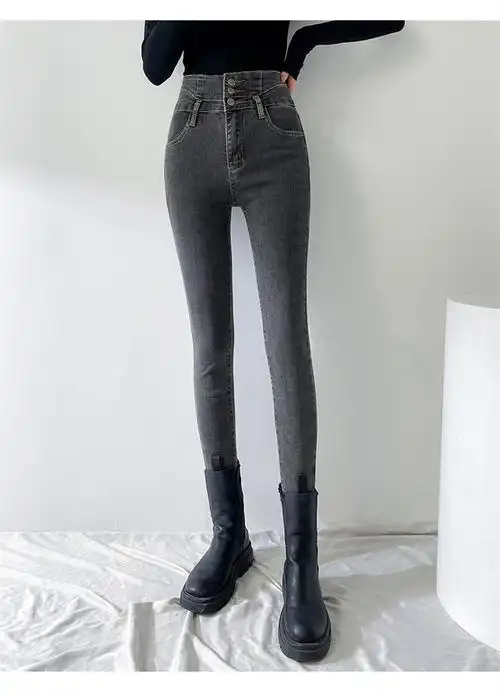 高腰牛仔裤女小脚秋冬2020年新款显瘦灰色显高修身紧身女裤子潮
