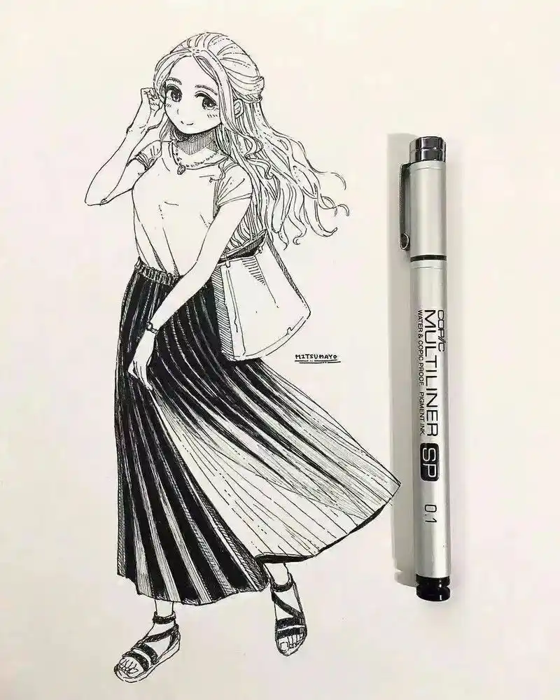 二次元美少女动漫钢笔画 - 抖音