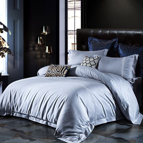 雅兰家纺60支长绒棉四件套秋冬全棉刺绣被套简约素色床上用品 素雅