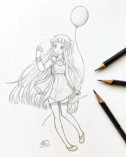 线条感十足的动漫人物素描超美少女