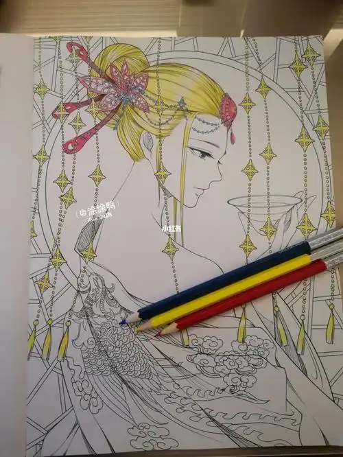 彩铅涂色思美人醉花颜3