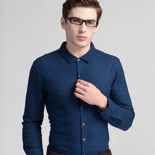 羊毛纯色衬衣免烫衬衫中年男士加厚保暖长袖衬衫