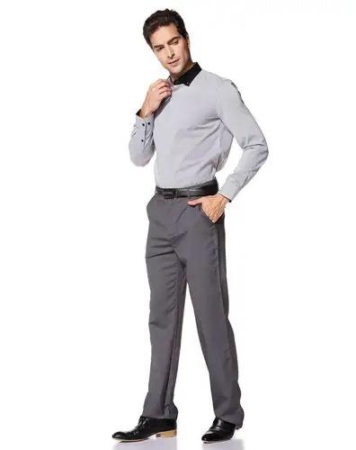 灰黑/白色条纹时尚商务长袖衬衫