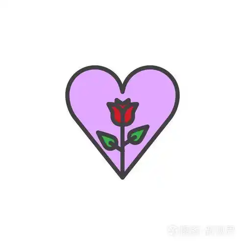 红玫瑰花在红心填充轮廓图标,线条矢量符号,线性彩色象形孤立在白色上