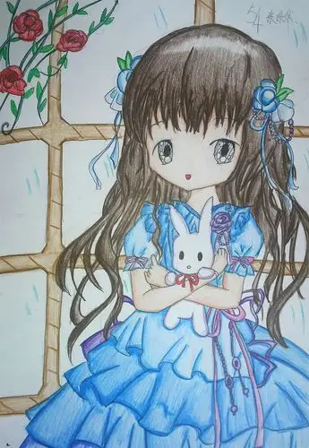 儿童动漫人物画作品蓝衣少女,动漫画_小鸭子儿童乐园