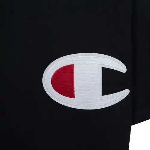 champion冠军 大logo 男 纯黑 百搭纯色圆领打底t恤 gt19-y06325