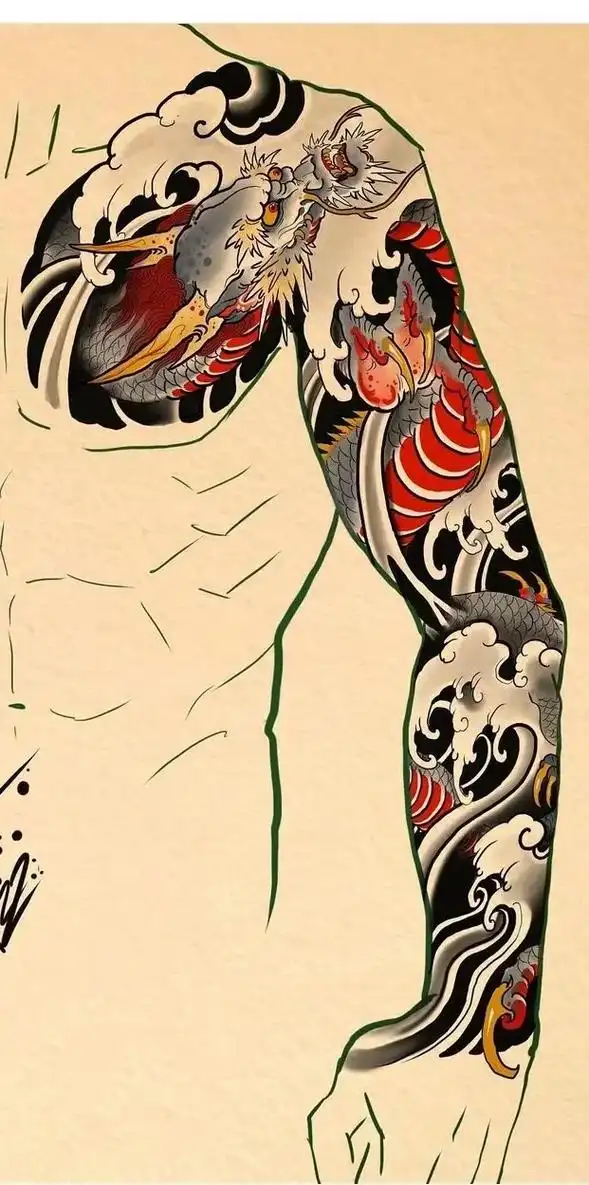 抖音图文来了 霸气帅气半甲花臂传统图案#传统花臂手稿 #哈 - 抖音
