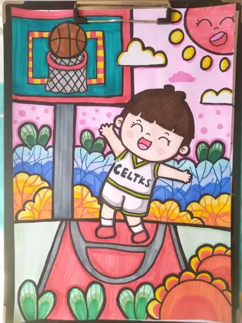 今天画一个打篮球的小朋友#临摹  #儿童画