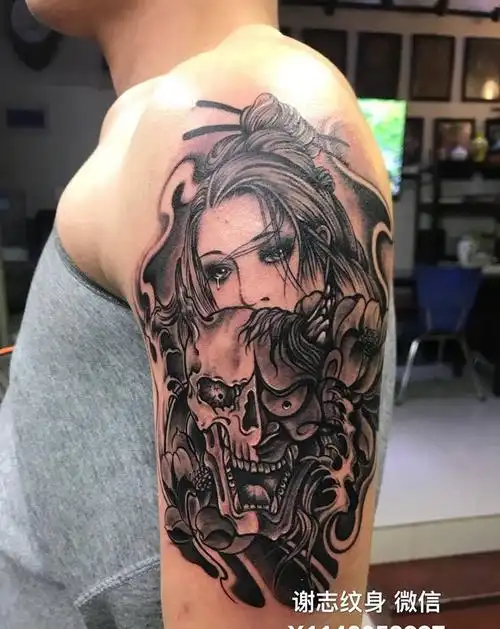 艺妓般若纹身图片_成品手臂传统宗教纹身图案