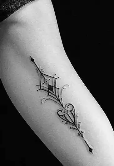 图案欧美仿真黑白手指线条几何箭头原创黑色简约线条手臂纹身贴防水