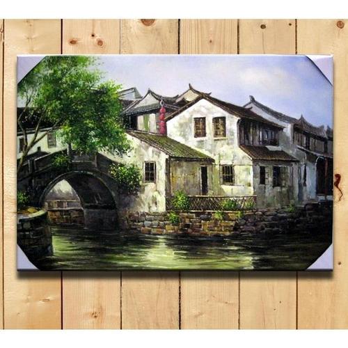 周庄 手绘油画 写实梦里江南水乡 新中式挂画 客厅餐厅无框装饰画