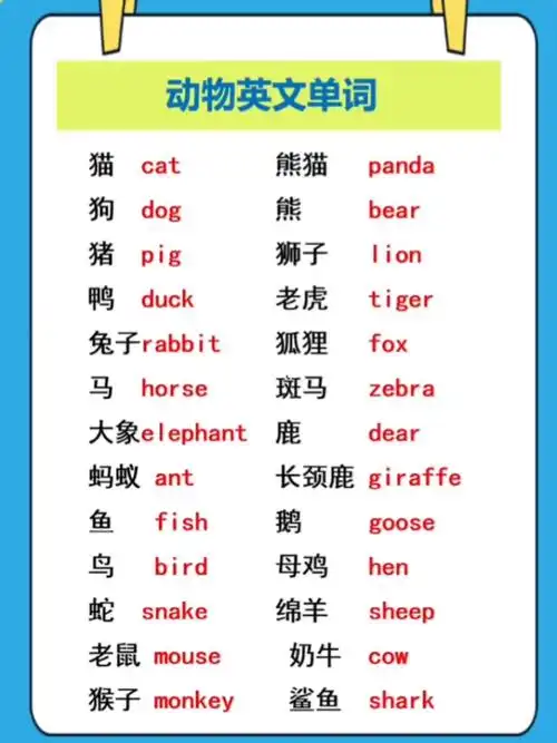 动物英文单词
