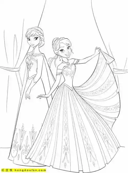 艾莎公主和安娜公主卡通涂色图片免费下载-红豆饭小学生简笔画大全