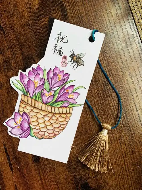 彩铅手绘书签花