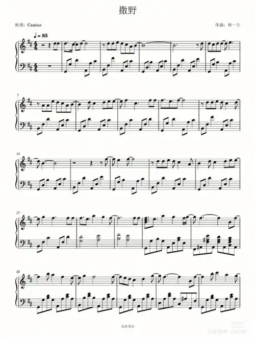 撒野钢琴谱完整版