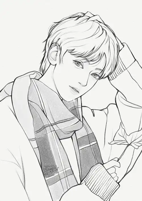 天冷多穿衣男生线稿