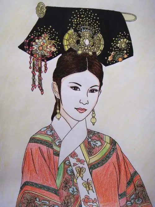 彩铅画古代美女简笔画