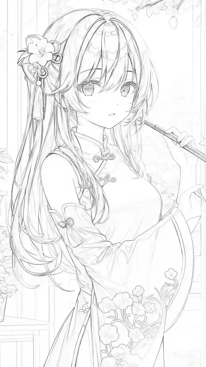 中国风国潮漫画美少女线稿,描摹涂色可下载.漫画绘画入门,喜欢 - 抖音