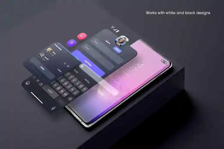 时尚高端3d立体android智能手机样机三星galaxys10悬浮屏幕效果appui