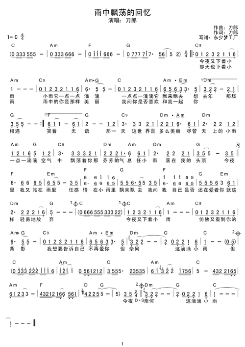 雨中飘荡的回忆简谱(图1)