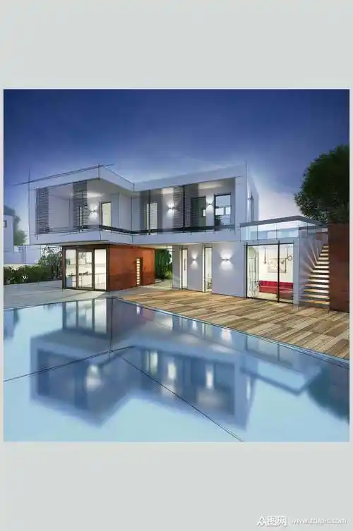 欧式现代别墅全景摄影素材图片