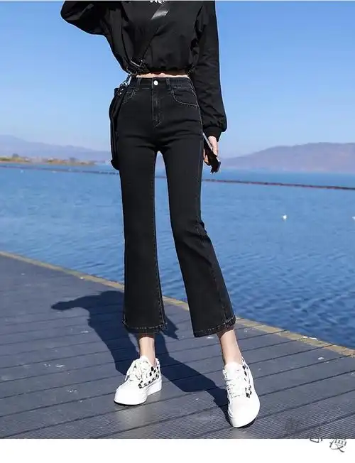 裤九分裤女学生休闲韩版宽松喇叭裤百搭显瘦夏天女生裤子蓝色九分s