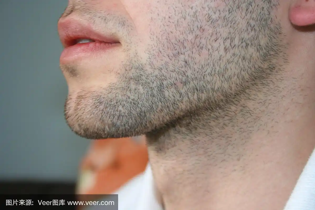 一个男人的脸,留着一点胡子.他下巴上留了几天胡子.