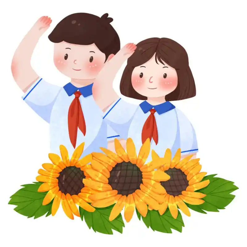 卡通手绘开学少先队员敬礼儿童人物素材 儿童小朋友开学少先队员敬礼