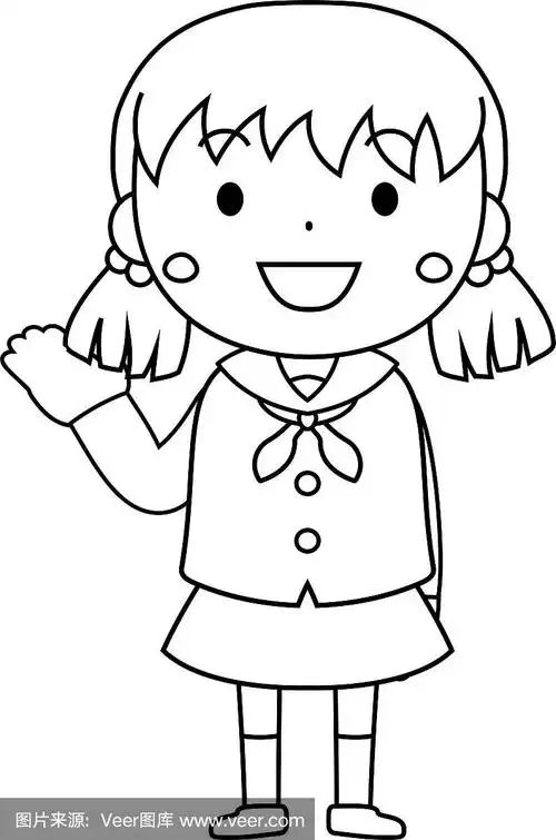 一个可爱的扎着辫子,穿着水手服的女学生表达情感轮廓