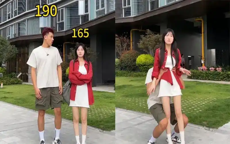 女生和男友晒自己打闹日常,身高差一头像个小手办,网友直呼羡慕