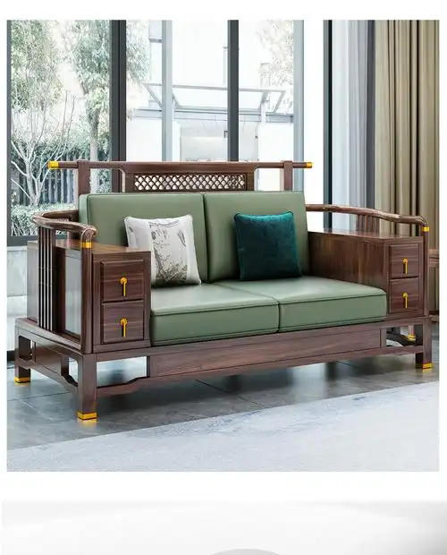 乌金木沙发全实木皮沙发客厅实木家具大户型别墅沙发新中式家具 单人