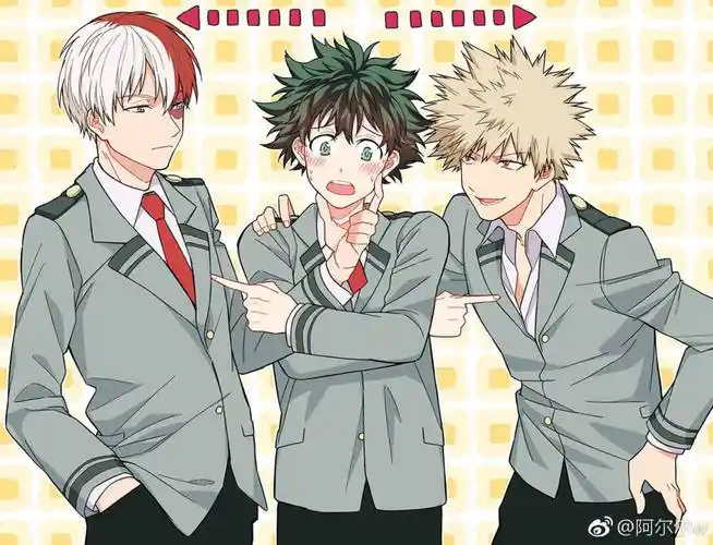 侵删我的英雄学院爆豪胜己咔酱绿谷出久轰焦冻大三角图源自微博水印