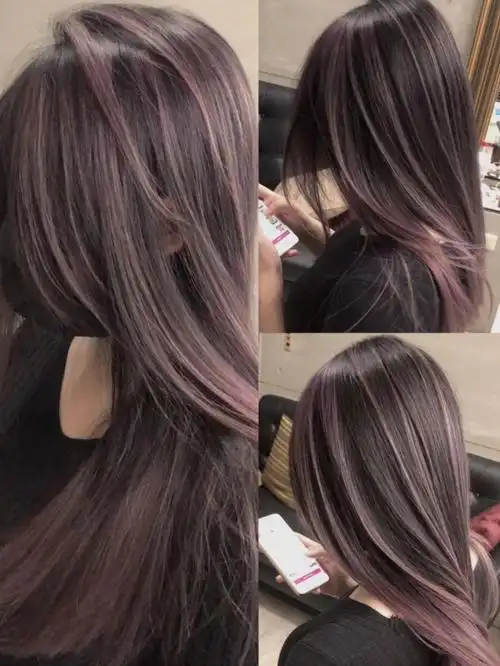 好看的粉紫色法式挑染巴黎画染