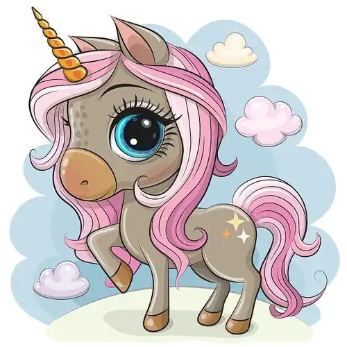 卡通独角兽女孩有着长长的粉红色鬃毛图片